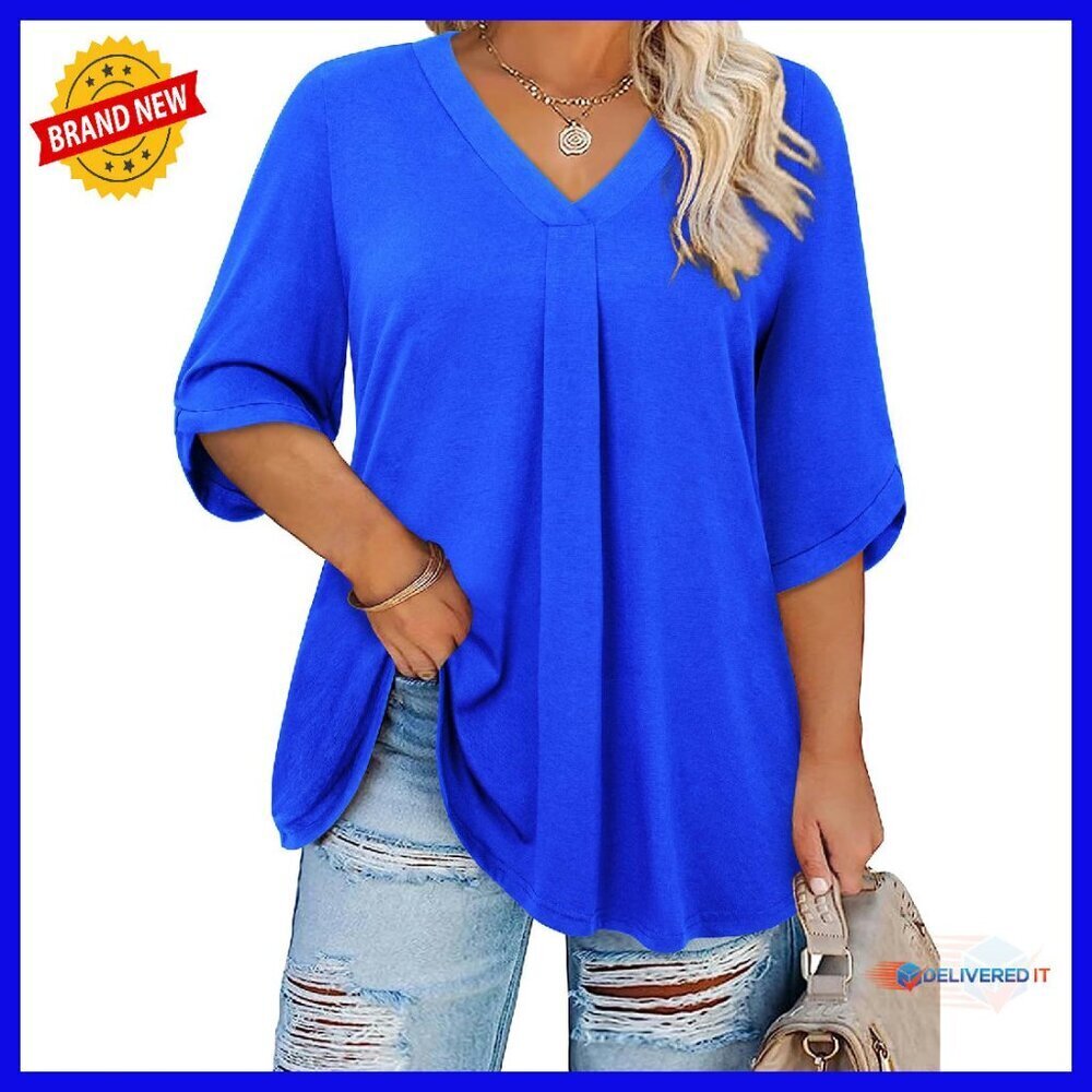 Plus Size 3/4 Sleeve V Neck Tunic Top Soft Stretchy Fabric